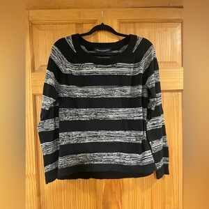 French Connection Sweater Striped Black Gray Cotto. Size Medium